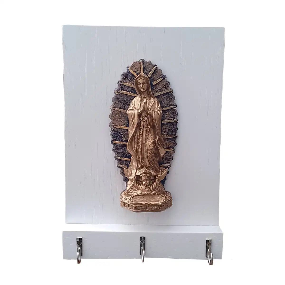Porta llaves Vertical Virgen: Madera Blanca y 3 Ganchos